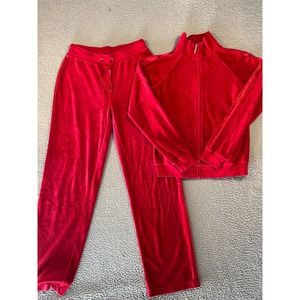 Vintage New York Laundry NYL Velour Tracksuit Womens Small Red pants and jacket.